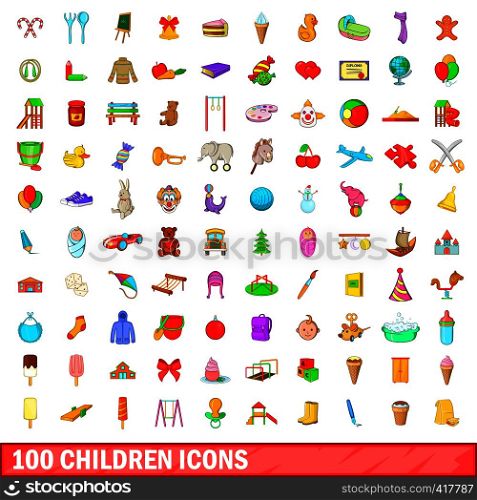 100 children icons set in cartoon style for any design vector illustration. 100 children icons set, cartoon style