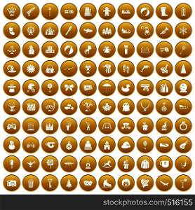 100 children icons set in gold circle isolated on white vector illustration. 100 children icons set gold