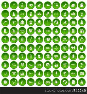 100 children icons set in green circle isolated on white vectr illustration. 100 children icons set green