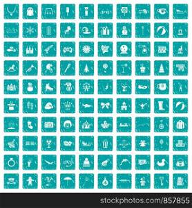 100 children icons set in grunge style blue color isolated on white background vector illustration. 100 children icons set grunge blue