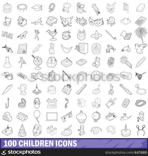 100 children icons set in outline style for any design vector illustration. 100 children icons set, outline style