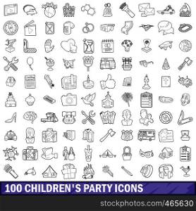 100 children party icons set in outline style for any design vector illustration. 100 children party icons set, outline style
