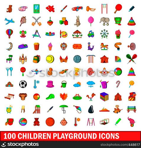 100 children playground icons set in cartoon style for any design illustration. 100 children playground icons set, cartoon style