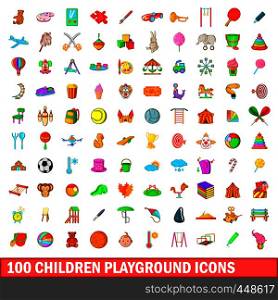 100 children playground icons set in cartoon style for any design illustration. 100 children playground icons set, cartoon style