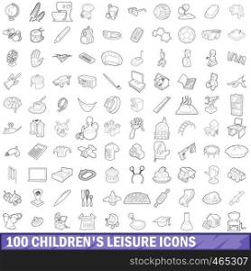 100 children s leisure icons set in outline style for any design vector illustration. 100 children s leisure icons set, outline style