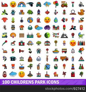100 childrens park icons set in cartoon style for any design vector illustration. 100 childrens park icons set, cartoon style