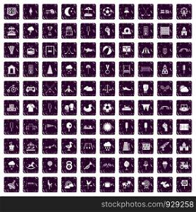 100 childrens playground icons set in grunge style purple color isolated on white background vector illustration. 100 childrens playground icons set grunge purple