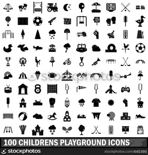 100 childrens playground icons set in simple style for any design vector illustration. 100 childrens playground icons set, simple style