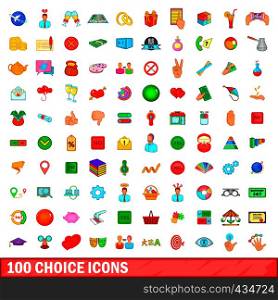 100 choice icons set in cartoon style for any design vector illustration. 100 choice icons set, cartoon style