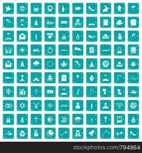 100 church icons set in grunge style blue color isolated on white background vector illustration. 100 church icons set grunge blue