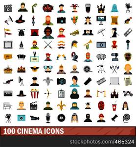 100 cinema icons set in flat style for any design vector illustration. 100 cinema icons set, flat style