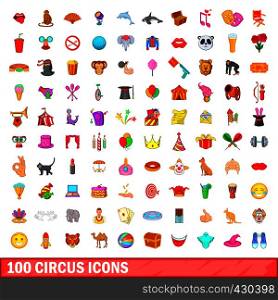 100 circus icons set in cartoon style for any design vector illustration. 100 circus icons set, cartoon style