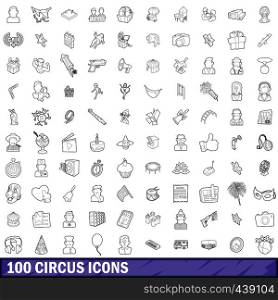 100 circus icons set in outline style for any design vector illustration. 100 circus icons set, outline style
