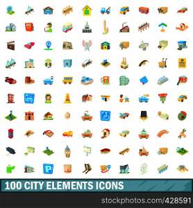 100 city elements icons set in cartoon style for any design vector illustration. 100 city elements icons set, cartoon style