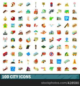 100 city icons set in cartoon style for any design vector illustration. 100 city icons set, cartoon style