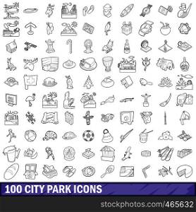 100 city park icons set in outline style for any design vector illustration. 100 city park icons set, outline style