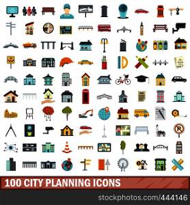 100 city planning icons set in flat style for any design vector illustration. 100 city planning icons set, flat style
