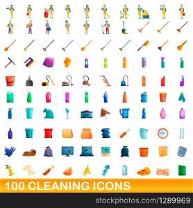 100 cleaning icons set. Cartoon illustration of 100 cleaning icons vector set isolated on white background. 100 cleaning icons set, cartoon style