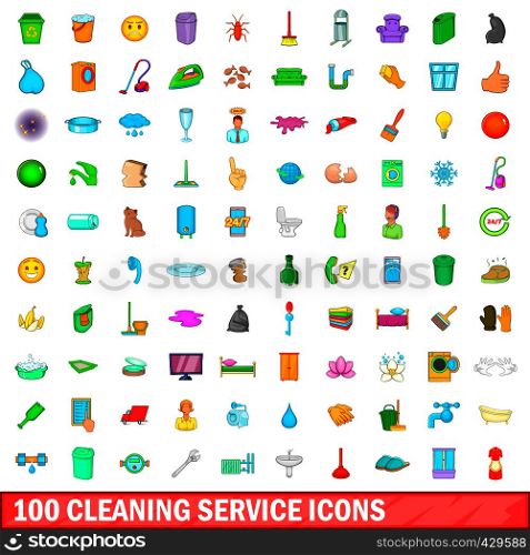 100 cleaning service icons set in cartoon style for any design vector illustration. 100 cleaning service icons set, cartoon style