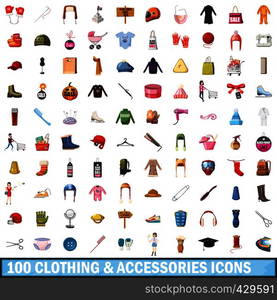 100 clothes and accessories icons set in cartoon style for any design vector illustration. 100 clothes and accessories icons set