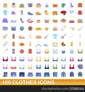 100 clothes icons set. Cartoon illustration of 100 clothes icons vector set isolated on white background. 100 clothes icons set, cartoon style