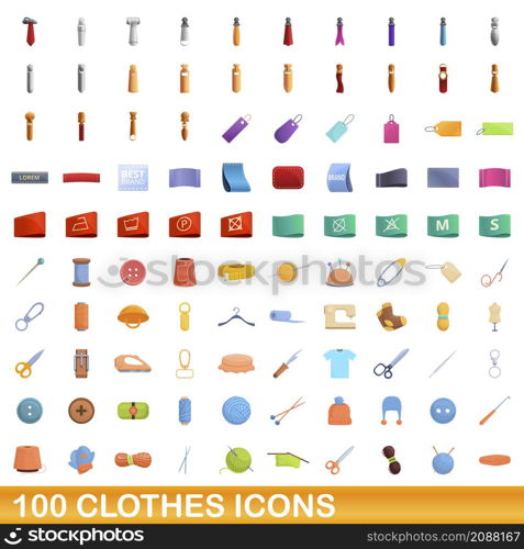 100 clothes icons set. Cartoon illustration of 100 clothes icons vector set isolated on white background. 100 clothes icons set, cartoon style
