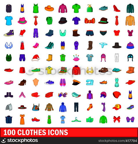 100 clothes icons set in cartoon style for any design vector illustration. 100 clothes icons set, cartoon style