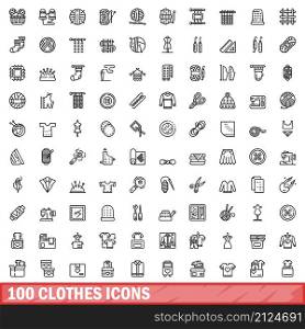 100 clothes icons set. Outline illustration of 100 clothes icons vector set isolated on white background. 100 clothes icons set, outline style