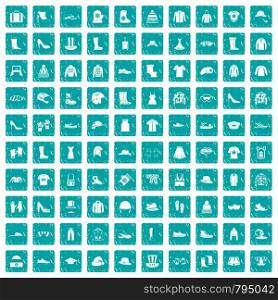 100 clothing and accessories icons set in grunge style blue color isolated on white background vector illustration. 100 clothing and accessories icons set grunge blue