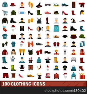 100 clothing icons set in flat style for any design vector illustration. 100 clothing icons set, flat style