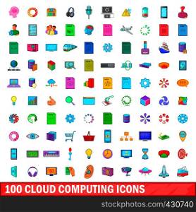 100 cloud computing icons set in cartoon style for any design vector illustration. 100 cloud computing icons set, cartoon style