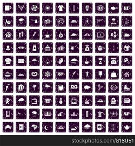 100 coffee cup icons set in grunge style purple color isolated on white background vector illustration. 100 coffee cup icons set grunge purple