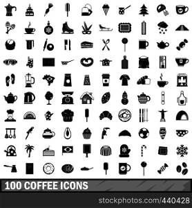 100 coffee icons set in simple style for any design vector illustration. 100 coffee icons set, simple style