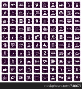 100 coherence icons set in grunge style purple color isolated on white background vector illustration. 100 coherence icons set grunge purple