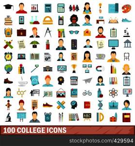 100 college icons set in flat style for any design vector illustration. 100 college icons set, flat style