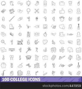 100 college icons set in outline style for any design vector illustration. 100 college icons set, outline style