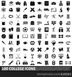 100 college icons set in simple style for any design vector illustration. 100 college icons set, simple style