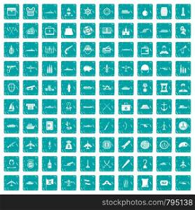 100 combat vehicles icons set in grunge style blue color isolated on white background vector illustration. 100 combat vehicles icons set grunge blue