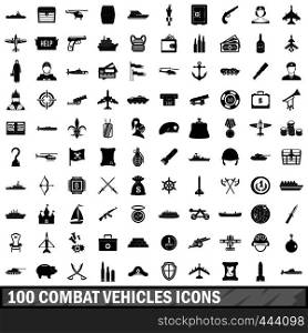 100 combat vehicles icons set in simple style for any design vector illustration. 100 combat vehicles icons set, simple style