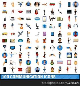 100 communication icons set in cartoon style for any design vector illustration. 100 communication icons set, cartoon style
