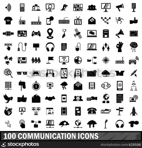 100 communication icons set in simple style for any design vector illustration. 100 communication icons set, simple style