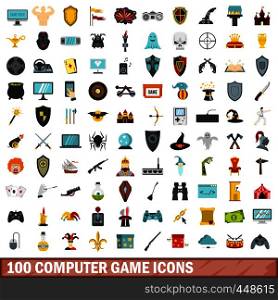 100 computer game icons set in flat style for any design vector illustration. 100 computer game icons set, flat style