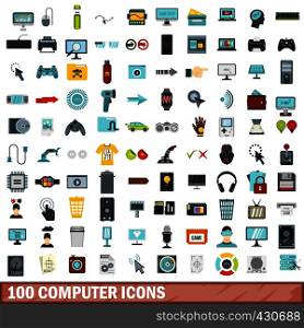 100 computer icons set in flat style for any design vector illustration. 100 computer icons set, flat style