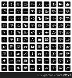 100 computer icons set in grunge style isolated vector illustration. 100 computer icons set, grunge style