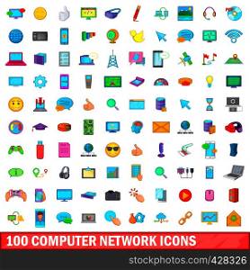100 computer network icons set in cartoon style for any design vector illustration. 100 computer network icons set, cartoon style