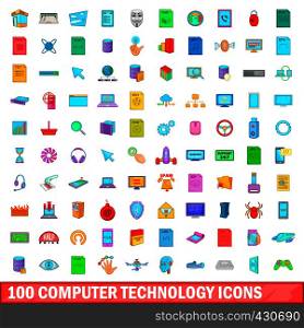 100 computer technology icons set in cartoon style for any design vector illustration. 100 computer technology icons set, cartoon style