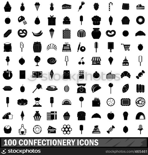 100 confectionery icons set in simple style for any design vector illustration. 100 confectionery icons set, simple style