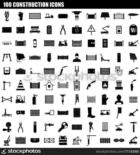 100 construction icon set. Simple set of 100 construction vector icons for web design isolated on white background. 100 construction icon set, simple style