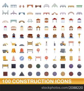 100 construction icons set. Cartoon illustration of 100 construction icons vector set isolated on white background. 100 construction icons set, cartoon style