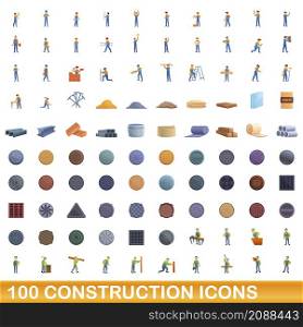 100 construction icons set. Cartoon illustration of 100 construction icons vector set isolated on white background. 100 construction icons set, cartoon style